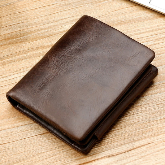 TP-191 Oil Wax Leather Multi-functional RFID Three-fold Wallet(Coffee) by bashfashion