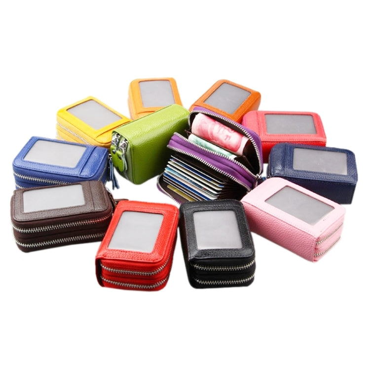 Genuine Leather Dual Layer Zipper Card Holder Wallet RFID Blocking Purse, Size: 10.5x7.0x4.0cm(Purple) by bashfashion