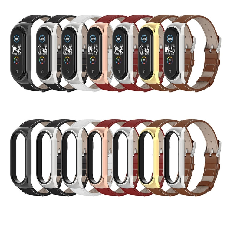 For Xiaomi Mi Band 6 / 5 / 4 / 3 Mijobs CS First Layer Cowhide Watch Band(Brown + Silver) by MIJOBS