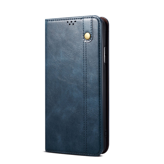 For OPPO Reno7 5G Simple Wax Crazy Horse Texture Leather Phone Case(Navy Blue) by bashfashion