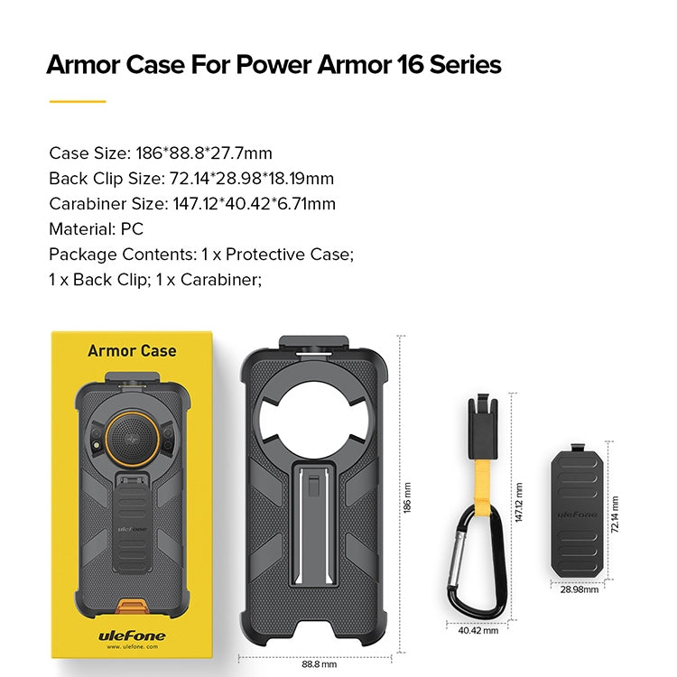 For Ulefone Power Armor 16 Pro / Power Armor 16S Ulefone Back Clip Phone Case with Carabiner(Black) by Ulefone