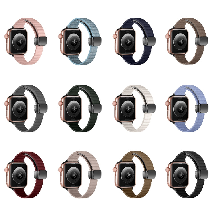 For Apple Watch Series 4 44mm Water Ripple Magnetic Folding Buckle Watch Band, Style: Thin Version(Indigo Blue) by bashfashion