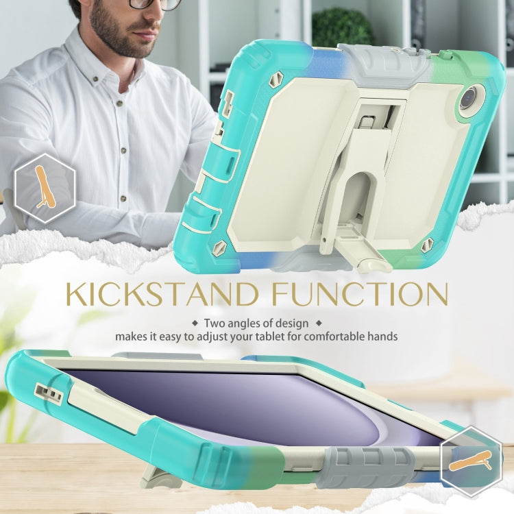 For Samsung Galaxy Tab A11 / A9 Silicone Hydric PC Tablet Case with Shoulder Strap & Holder(Colorful Light Blue) by bashfashion