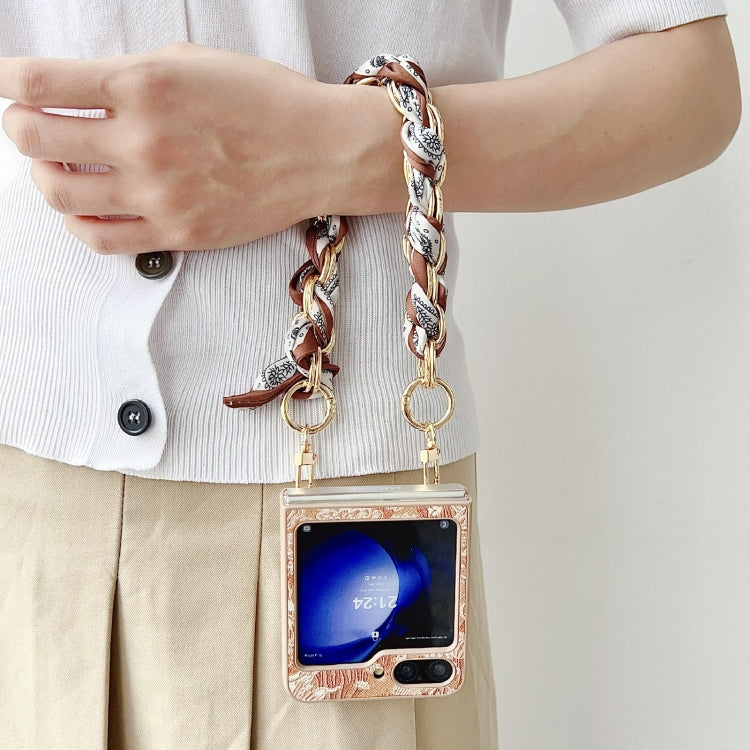 For Samsung Galaxy Z Flip5 Embroidery Style DIY Full Coverage Phone Case with Scarf / Bracelet(Grey) by bashfashion