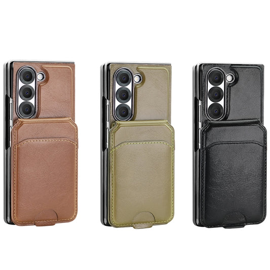 For Samsung Galaxy Z Fold5 VIETAO Integrated MagSafe RFID Detachable Card Bag PU Phone Case(Brown) by VIETAO
