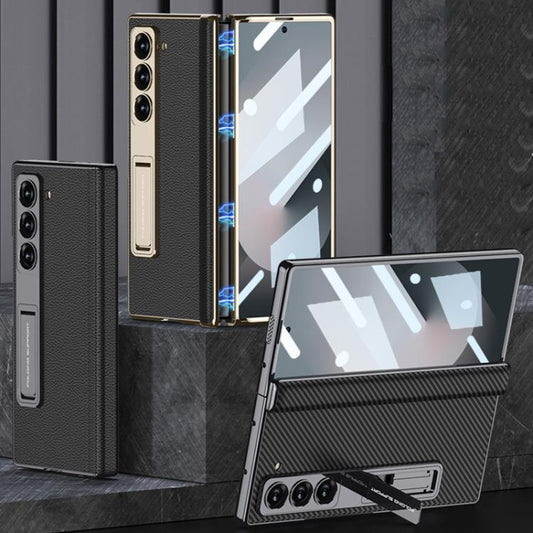 For Samsung Galaxy Z Fold6 GKK Integrated Magnetic Phantom Leather Hinge Phone Case with Holder(Pink) by GKK