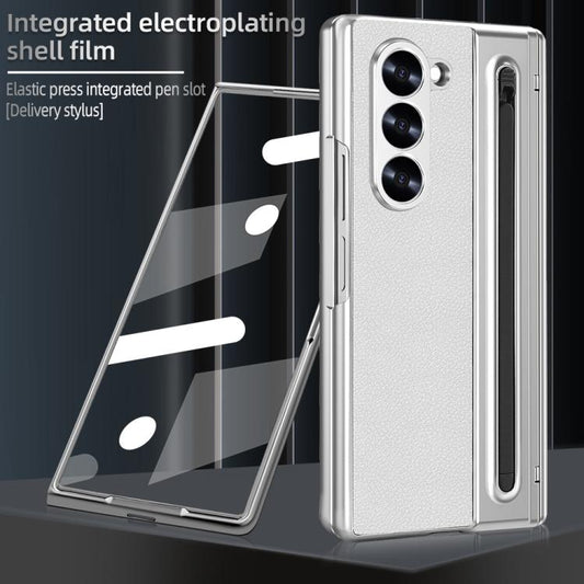 For Samsung Galaxy Z Fold5 5G VIETAO Electroplating Integrated Pen Slot Folding PU Phone Case with Stylus(White) by VIETAO