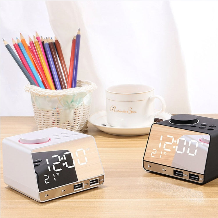 K11 Bluetooth Alarm Clock Speaker Creative Digital Music Clock Display Radio with Dual USB Interface, Support U Disk / TF Card / FM / AUX, UK Plug(White) by bashfashion