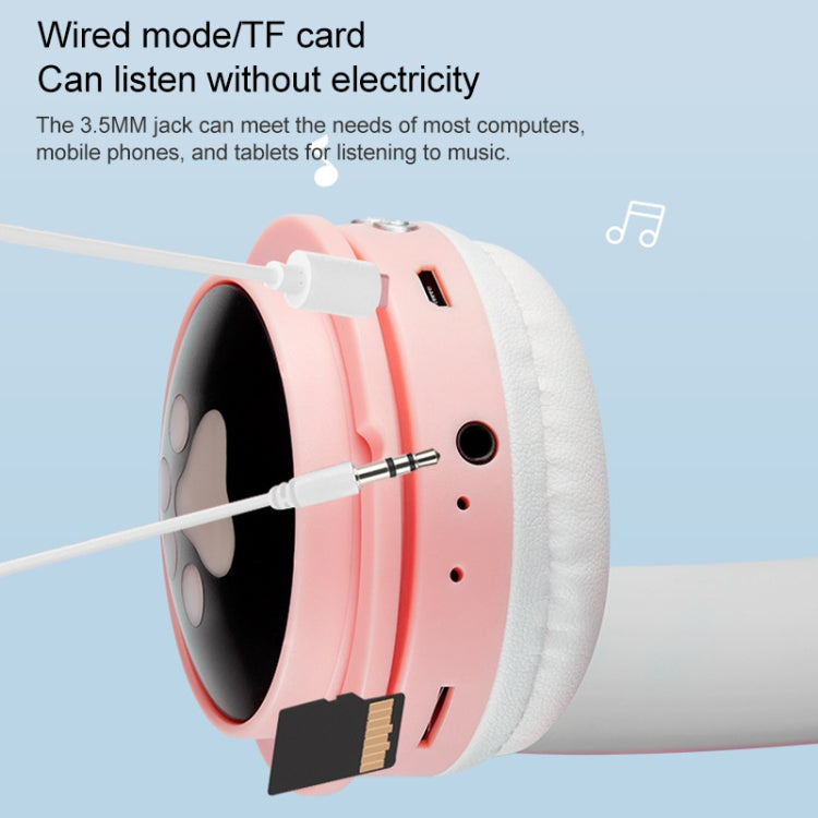 B30 Cat Paw Cat Ears Colorful Luminous Foldable Bluetooth Headset with 3.5mm Jack & TF Card Slot(Black) by bashfashion