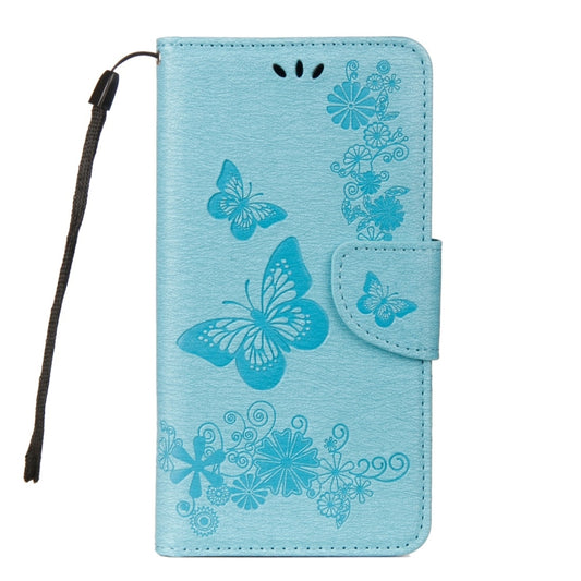 For Galaxy A8+ (2018) Vintage Embossed Floral Butterfly Pattern Horizontal Flip Leather Case with Card Slot & Holder & Wallet & Lanyard(Blue) by bashfashion