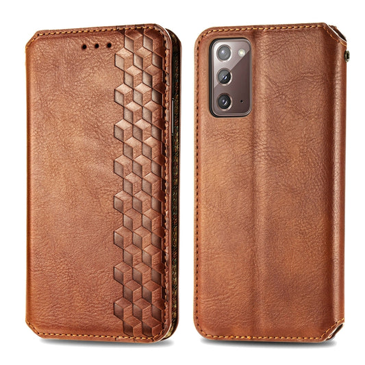 For Samsung Galaxy Note20 Ultra Cubic Grid Pressed Horizontal Flip Magnetic PU Leather Case with Holder & Card Slots & Wallet(Brown) by bashfashion