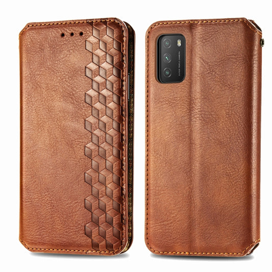 For Xiaomi POCO M3 Cubic Grid Pressed Horizontal Flip Magnetic PU Leather Case with Holder & Card Slots & Wallet(Brown) by bashfashion