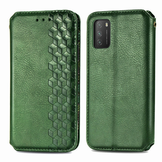 For Xiaomi POCO M3 Cubic Grid Pressed Horizontal Flip Magnetic PU Leather Case with Holder & Card Slots & Wallet(Green) by bashfashion