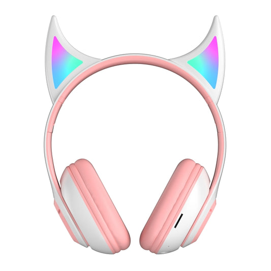 STN25 Devil Ear RGB Light Wireless Music Headset For Children with Mic(White) by bashfashion
