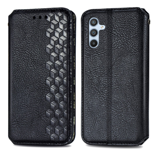 For Samsung Galaxy A34 5G Cubic Grid Pressed Magnetic Leather Phone Case(Black) by bashfashion