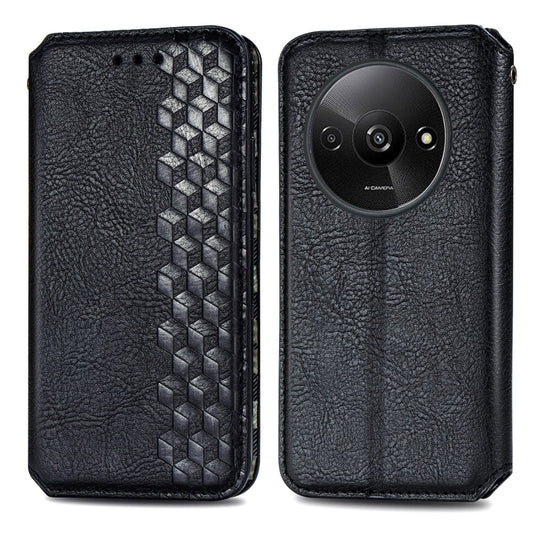 For Xiaomi Redmi A3 Cubic Grid Pressed Magnetic Leather Phone Case(Black) by bashfashion