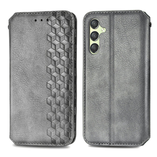 For Samsung Galaxy A25 5G Cubic Grid Pressed Magnetic Leather Phone Case(Grey) by bashfashion