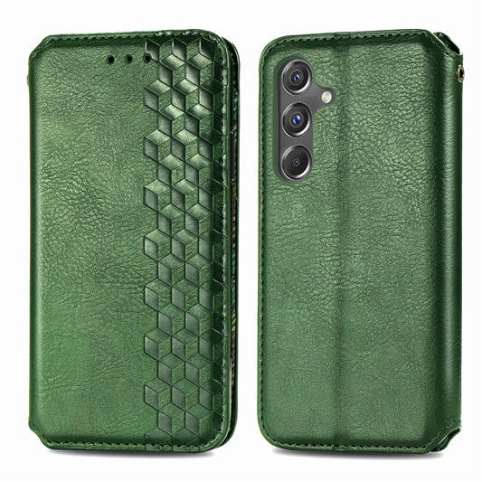 For Samsung Galaxy A15 Cubic Grid Pressed Magnetic Leather Phone Case(Green) by bashfashion