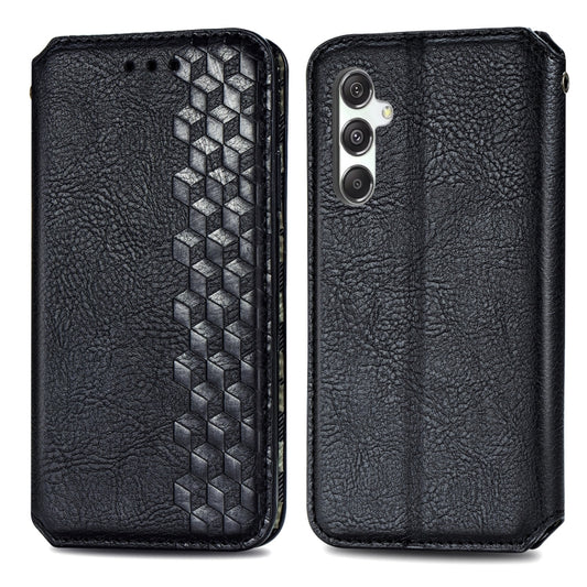 ForSamsung Galaxy M34 5G Cubic Grid Pressed Magnetic Leather Phone Case(Black) by bashfashion