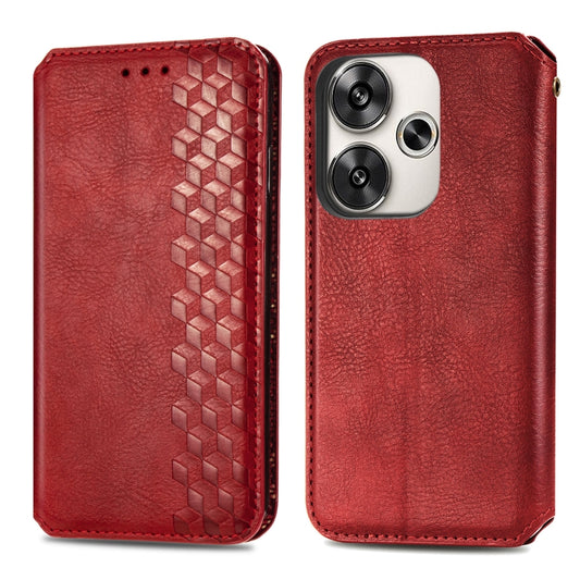 For Redmi Turbo 3 5G Cubic Grid Pressed Magnetic Leather Phone Case(Red) by bashfashion