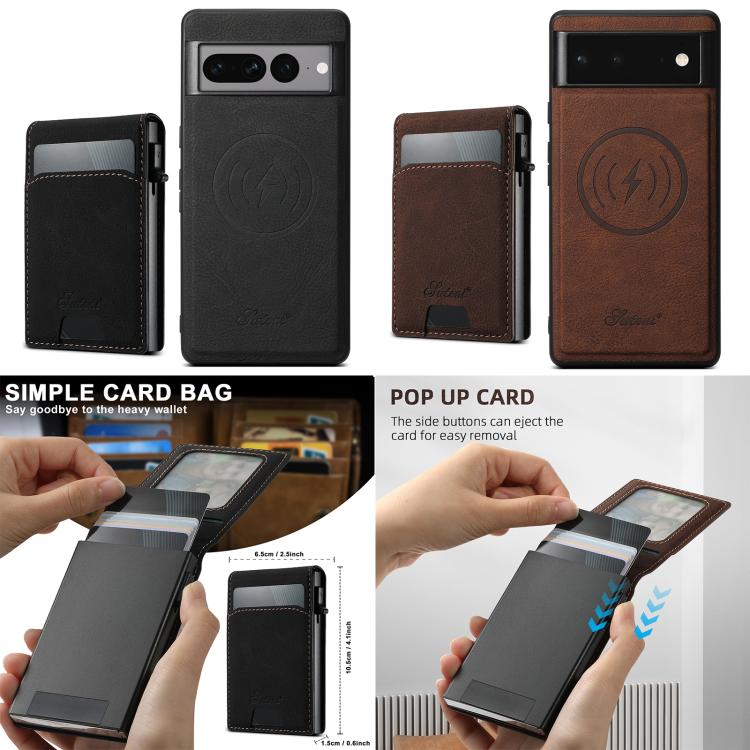 For Google Pixel 6a Suteni H19 Litchi Grain 2-in-1 Removable Card Box Back Phone Case(Brown) by Suteni