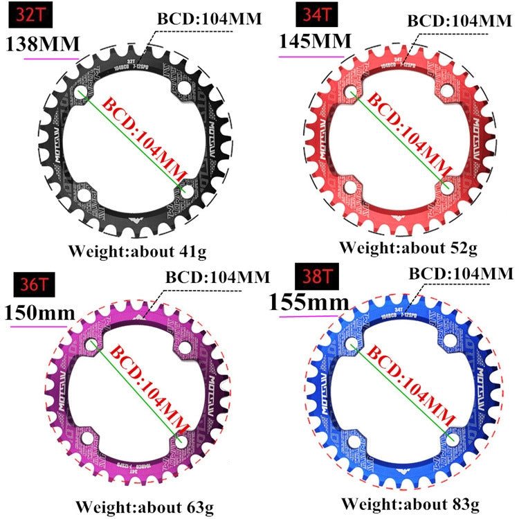 MOTSUV Narrow Wide Chainring MTB Bicycle 104BCD Tooth Plate Parts(Yellow) by MOTSUV
