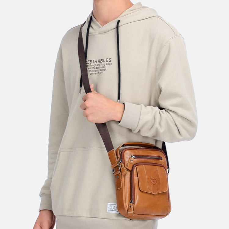 BULL CAPTAIN 777 Men Leather Shoulder Bag First-Layer Cowhide Retro Large Capacity Satchel(Yellow Brown) by BULL CAPTAIN