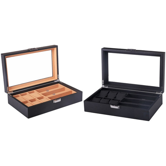6+3 PU Watch Glasses Case Carbon Fiber PU Skin Watch Box Sunglasses Box(Brown) by bashfashion