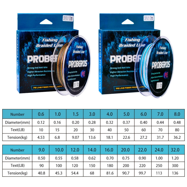 2 PCS PROBEROS 4 Edits 100M Strong Horse Fish Line, Line number: 1.5 / 20LB(Blue) by PROBEROS