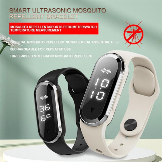 M21 Ultrasonic Mosquito Repellent Bracelet with Step Counter & Clock & Temperature Function(White) by bashfashion
