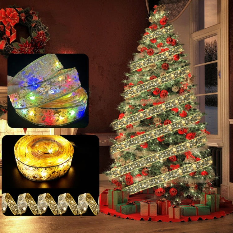 Christmas LED Lights Bronzing Double Ribbon String Lights, Specification: 20m(Gold Warm Light) by bashfashion