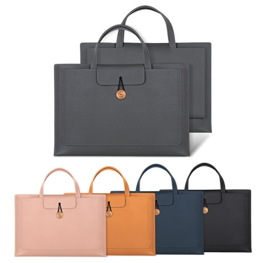 13.3/14 inch Elastic Button Laptop Waterproof PU Handbag(Navy) by bashfashion