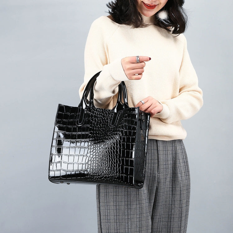 3-in-1 Women Handbag Simple Versatile Crocodile Pattern Large Shoulder Bag(Black) by bashfashion