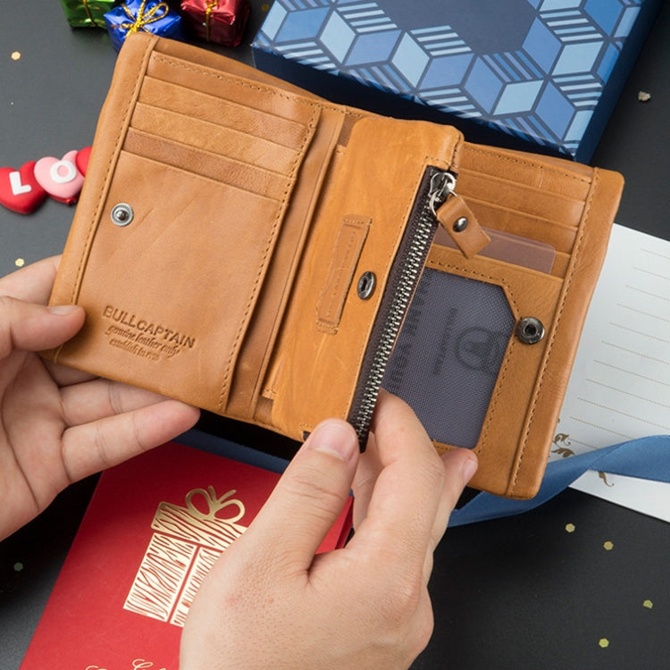 BULL CAPTAIN 03 Large-capacity Folding Multi-card Slot Cowhide Zipper Wallet Coin Clip(Black) by BULL CAPTAIN