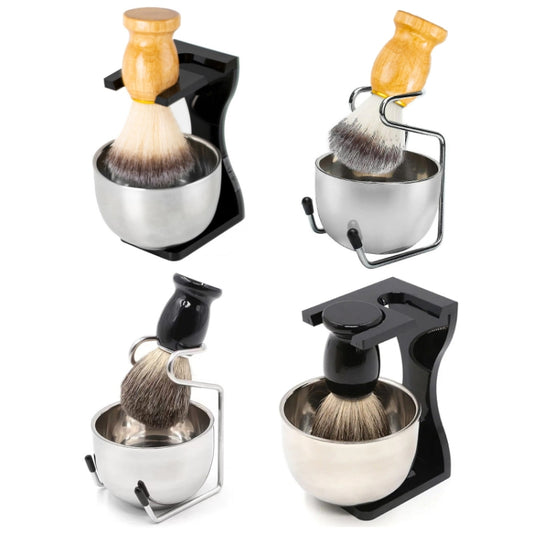 3pcs /Set Men Foam Manual Wooden Handle Beard Brush Set, Color: Badger Hair Silver by bashfashion