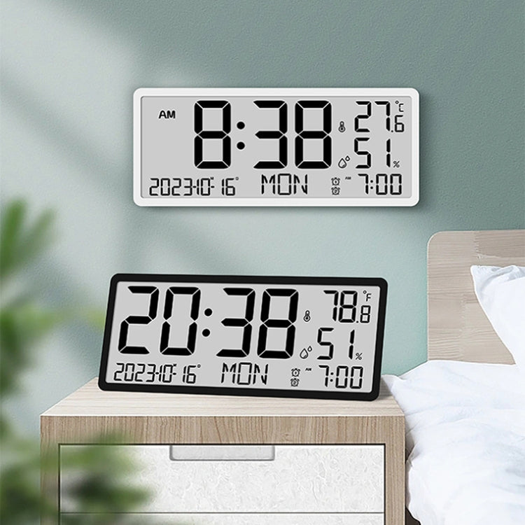 LCD Multifunctional Living Room Wall Clock Electronic Clock With Date/Temperature/Humidity Display(White) by bashfashion