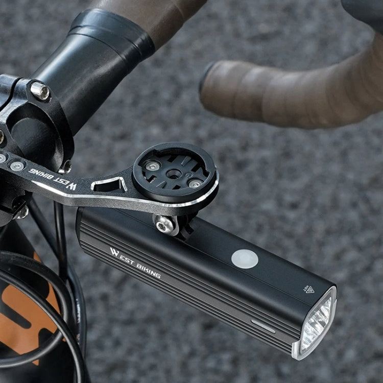 WEST BIKING Bicycle High Lumen Type-C Aluminum Alloy Headlight, Specification: Light + Carbon Fiber Integrated Handlebar Computer Holder by WEST BIKING
