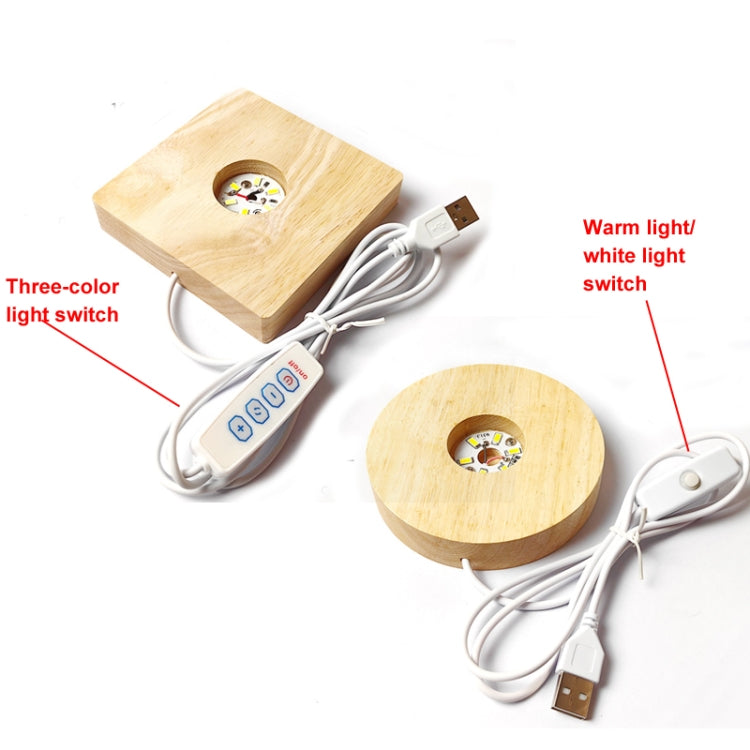LED Light Solid Wood Luminous Base for Resin Art Acrylic Glass Lights Round 6x2cm(Three-color Light) by bashfashion
