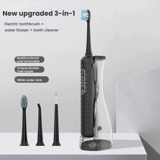 3-in-1 Electric Toothbrush, Water Flosser & Oral Irrigator with 180mL Detachable Tank(White) by bashfashion