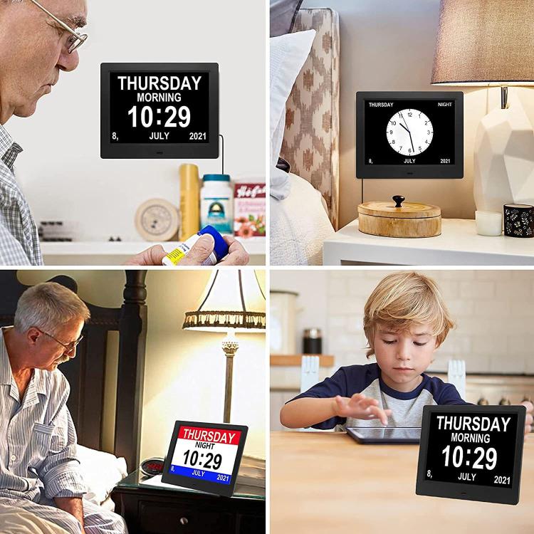 10-Inch Digital Clock With Voice Time Announcement, Auto DST Adjustment, 20 Custom Alarms, 8 Medication Reminders US Plug Black by bashfashion