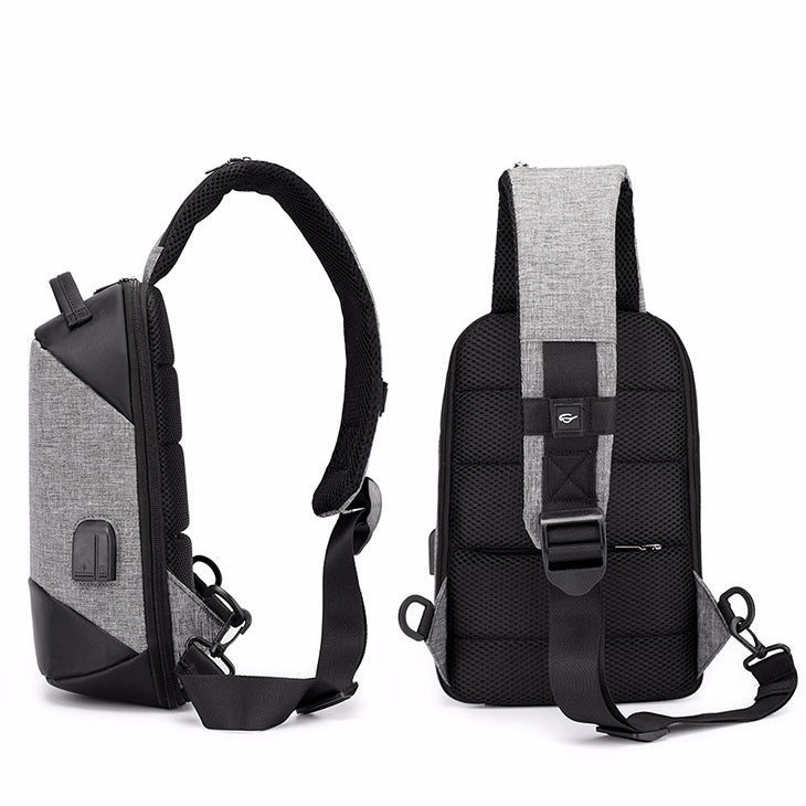 Multi-Function Oxford Portable Casual Single Shoulder Bag with Earphone Line Hole & USB Charging (Navy Blue) by bashfashion