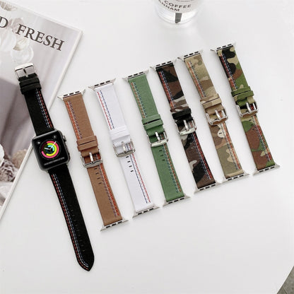 Three Lines Canvas Watch Band For Apple Watch Series 7 41mm / 6 & SE & 5 & 4 40mm / 3 & 2 & 1 38mm(Camouflage) by bashfashion