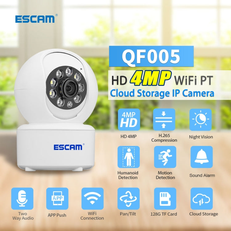 ESCAM QF005 4MP Indoor HD WiFi Pan-tilt Camera, Support Motion Detection / Two-way Audio / Night Vision(UK Plug) by ESCAM