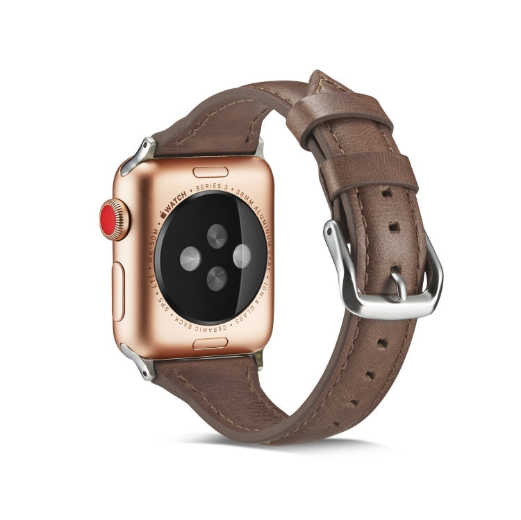 For Apple Watch 5/4 44mm & 3/2/1 42mm Thin Leather Watch Band(Coffee) by bashfashion