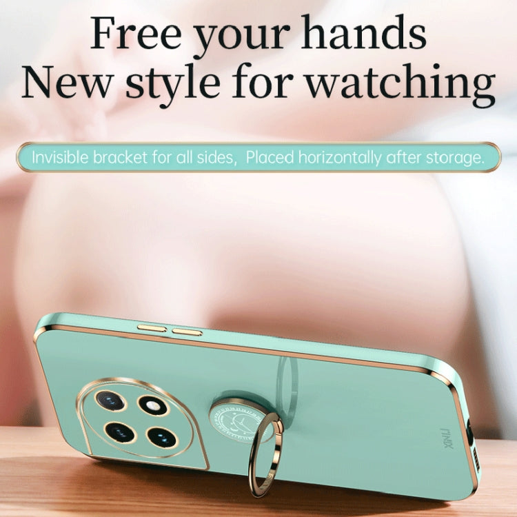 For OnePlus Ace 2 XINLI Straight Edge 6D Electroplate TPU Phone Case with Ring Holder(Hawthorn Red) by XINLI