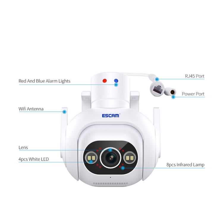 ESCAM PT304 HD 4MP Humanoid Detection Tracking WiFi Connection Sound Alarm Intelligent Night Vision H.265 Camera(AU Plug) by ESCAM