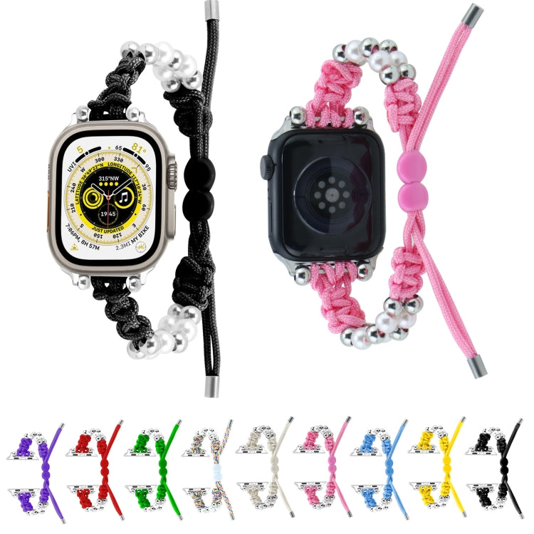 For Apple Watch Series 8 41mm Paracord Row Beads Drawstring Braided Watch Band(White) by bashfashion