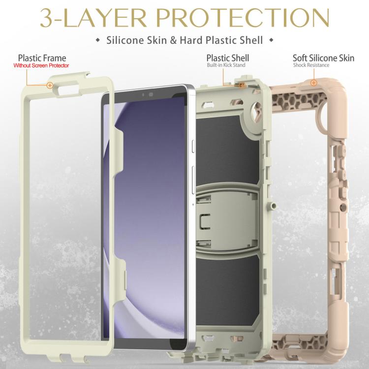 For Samsung Galaxy Tab A11 / A9 Silicone Hydric PC Tablet Case with Shoulder Strap & Holder(Rose Gold) by bashfashion