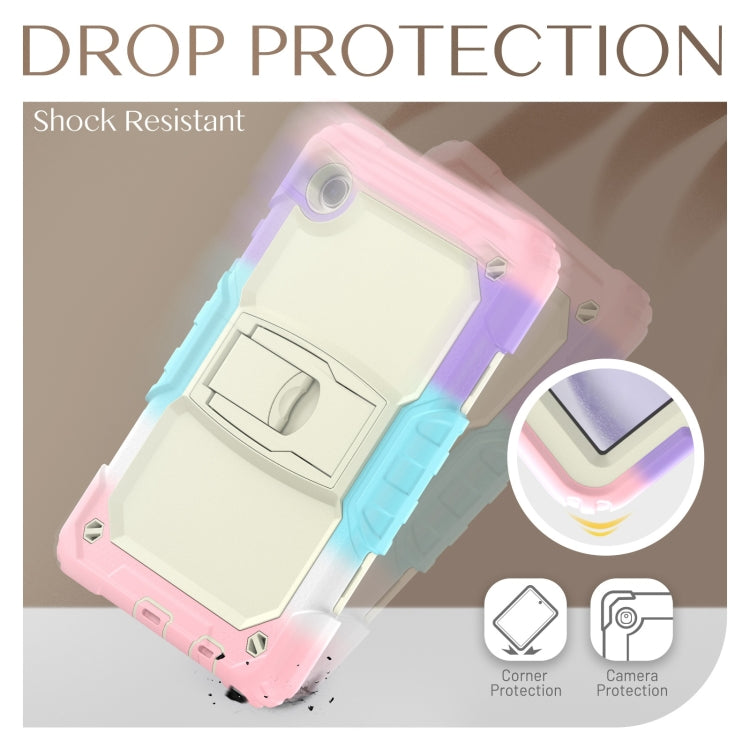 For Samsung Galaxy Tab A11 / A9 Silicone Hydric PC Tablet Case with Shoulder Strap & Holder(Colorful Pink) by bashfashion