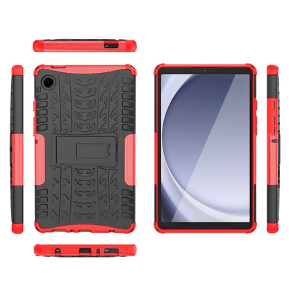 For Samsung Galaxy Tab A9 / Tab A11 Tire Texture TPU + PC Tablet Case with Holder(Red) by bashfashion